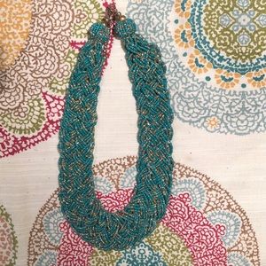 LOFT teal metallic beaded necklace